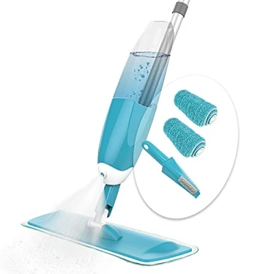 Imagen de VOUNOT Mopa Spray, con Pulverizador, Fregona Vaporizador, 2 Almohadilla de Microfibra y 1 Rasqueta Ducha, 650ml, Azul