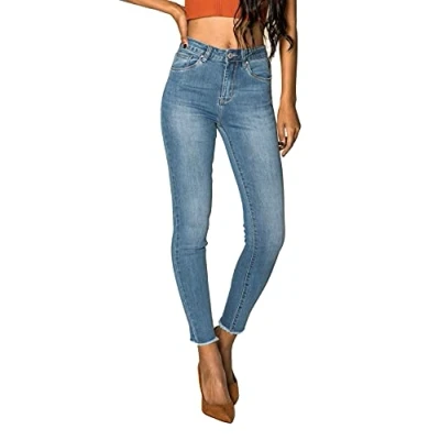 Imagen de Nina Carter P077 pantalones vaqueros ajustados para mujer, cintura alta, aspecto desgastado, efecto de lavado, vaqueros, Azul (P077 5), M
