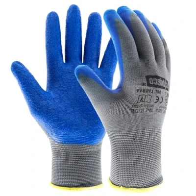 Imagen de EXBRIECO Guantes de Trabajo Profesionales con CAT 2 Protección, en Látex y Poliéster Ideales para Mecánica, Construcción, Bricolage, Almacén. Precisión Táctil, Transpirable.