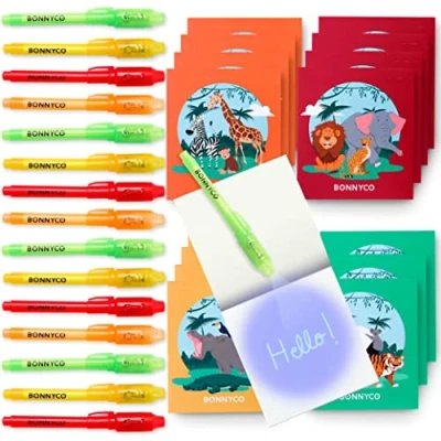 Imagen de BONNYCO Bolígrafo Tinta Invisible y Libreta Animales de la Selva Pack x16 Detalles Cumpleaños Niños, Regalos Cumpleaños, Niños Colegio, Piñatas Fiesta Infantil