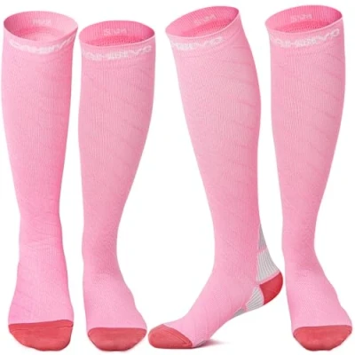 Imagen de CAMBIVO Medias de Compresión Mujer y Hombre 2 Pares, Calcetines Compresion Running 20 30mmHg, Compression Socks para Enfermera, Ciclismo, Futbol, Viaje Avion, Deporte