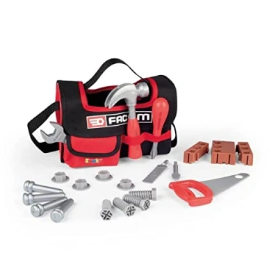 Imagen de Smoby 7600360196 Bolsa de herramientas Facom en diseño tela resistente con asa transporte, correa para el hombro y bolsillo pequeño, incluye