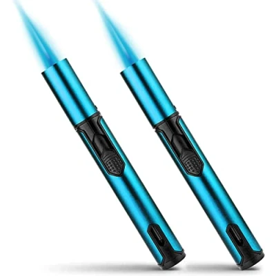 Imagen de Bbsisgo Paquete de 2 Gas Mechero, Mechero Soplete Recargable a Butano, Prueba Viento Encendedor Palo para Velas, Cocina, Camping, Chimenea. Azul(Vendido sin Gas)
