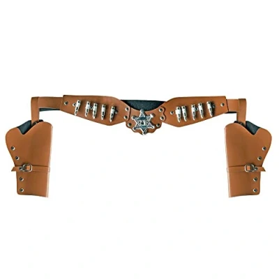 Imagen de Boland 54382 Funda de pistola doble sheriff, longitud 125 cm, marrón plata, cinturón vaquero, salvaje oeste, disfraz, carnaval, fiesta temática