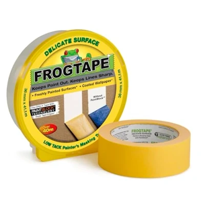 Imagen de FrogTape Masking Tape Amarillo 36 mm x 41 m Cinta de pintor con tecnología Paint Block enmascarar para superficies lisas y sensibles bordes limpios