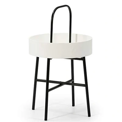 Imagen de VS Venta stock Mesa Auxiliar de Centro Redonda Jaipur con Tapa MDF Blanco y Estructura metálica en Color Negro Mate/DIAMETRO: 40 cm