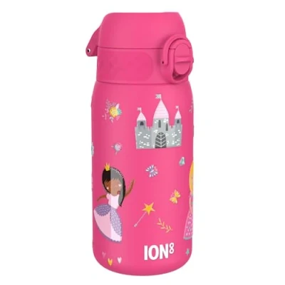 Imagen de ion8 Botella Termica de Agua Acero Inoxidable para Niños, 320ml, a Prueba Fugas, Fácil Abrir, Cerradura Segura, Aptas Lavavajillas, Asa Transporte, Limpiar, Diseño Princesa