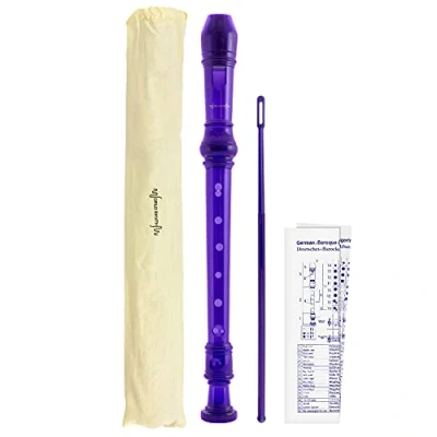 Imagen de World Rhythm Flauta dulce soprano escolar de 3 piezas, incluye barra limpieza, tabla dedos y bolsa transporte, color morado WR 804