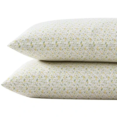 Imagen de Laura Ashley Juego de Fundas Almohada estándar, Ropa Cama algodón percal Transpirable, decoración Fresca y para el hogar (Evie Amarillo, 2 Piezas)