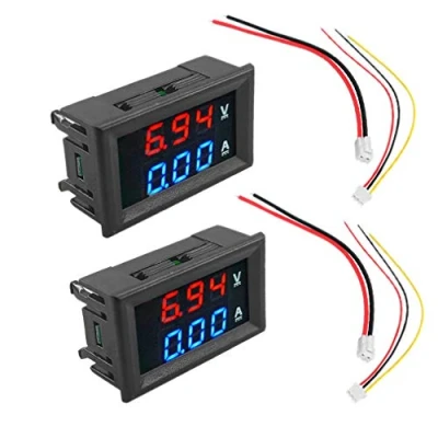 Imagen de Xtahdge 2 Piezas VoltíMetro Digital AmperíMetro DC 100V 10A Voltaje Medidor de Corriente Probador Azul + Rojo Panel Pantalla LED Dual Cables ConexióN