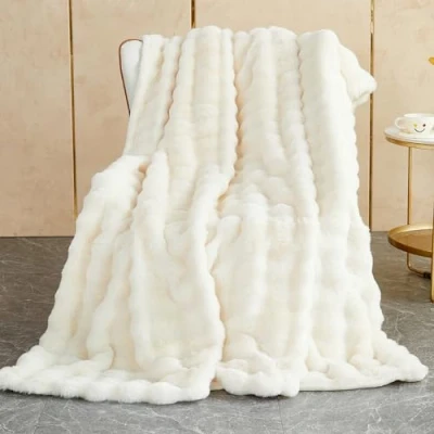 Imagen de Manta Sofa de Felpa Conejo Super Suave Cálida, Gruesa Franela 1000 g/m² Cama Multifuncional Esponjosa para Dormitorio Sofá Viajes Niños Camping Blanket(Blanco, 230 x 250 cm)
