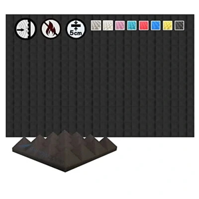 Imagen de Arrowzoom 24 Paneles acustico absorción sonido Pirámide 25x25x5cm Espuma acústica aislamiento estudio de grabación Casas Estudios Azulejos Incombustibles Insonorizados Negro