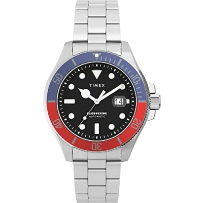 Imagen de Timex Trend Reloj mecánico de 43 mm para hombre, pulsera acero inoxidable, esfera azul, caja en tono plateado TW2V72100
