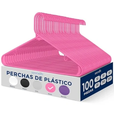 Imagen de Juego de 100 Perchas plástico, Ropa Delgadas Resistentes Que ahorran Espacio con Gancho Metal Giratorio 360 Grados, Puede soportar hasta 10 Libras. para Abrigos,