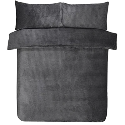 Imagen de Sleepdown Juego de Ropa Cama con Funda nórdica Reversible y Fundas Almohada Forro Polar, cálido Suave, Efecto gofre, Color Gris, tamaño Super King (220 x 260 cm)