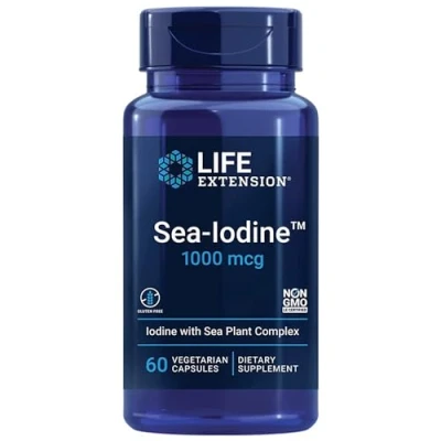 Imagen de Life Extension, Sea Iodine, 1000mcg, Depot, Alta Dosis de Yodo, 60 Cápsulas veganas, Probadas en Laboratorio, Sin Gluten,Vegetarianas, Soja, OGM