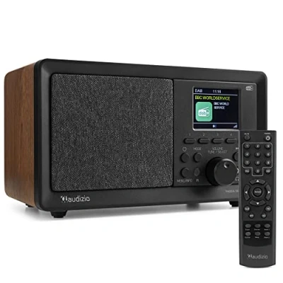 Imagen de Audizio Padova, Radio compacta Retro Dab+ con Receptor FM, 40 W, Bluetooth para Streaming y Reproductor USB/MP3, DSP, Reloj Despertador, Temporizador de Apagado, Mando a Distancia Marrón Madera