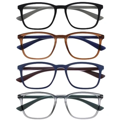 Imagen de OPULIZE Max Gafas de Lectura Pack 4 Marco Rectangular Clásico Grande Negro Mate Marrón Azul Gris Unisex Hombres Mujeres Bisagras Resorte RRRR78 1237 +2.00