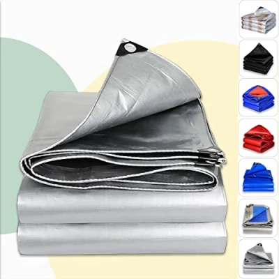 Imagen de Lona de con Ojales Polietileno 5 x 11 m, jardín, Resistente al Agua, 0,32 mm, Barco, para Camping, Cubierta Madera, 160 g/m², Piscina