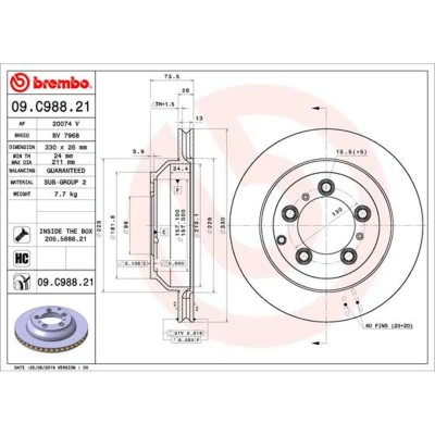 Imagen de BREMBO 09.C988.21 Disco de freno 330 26 5 ventilación interna revestido altamente carbonizado con tornillos