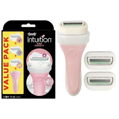 Imagen de Wilkinson Sword Intuition PACK Variety Edition Máquina de Afeitar Recargable Femenina 4 Hojas con Jabón Hidratante + 3 Recambios Cuchillas Autoadaptables , Kit Depilación Mujer