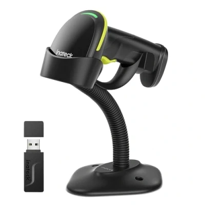 Imagen de Inateck Escáner de Código Barras 2D con Soporte Inteligente, Lector Codigo Inalambrico, Barcode Scanner App y SDK, Imager Batería 2600mAh, BCST 35, Verde