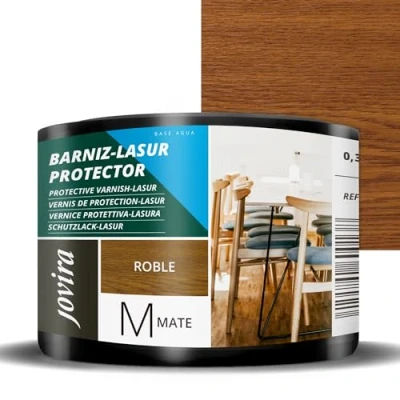 Imagen de JOVIRA PINTURAS BARNIZ LASUR Protector Mate al Agua. Protege, decora y embellece todo tipo de madera. (375 Mililitros, Roble)