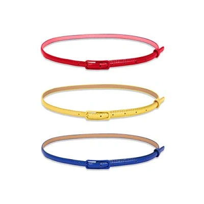 Imagen de uxcell Cinturón flaco de charol para mujer pantalones vestir jeans con hebilla aleación Rojo/Amarillo/Azul Real