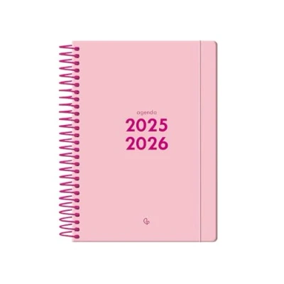 Imagen de Agenda escolar liderpapel 25 26 espiral basic rosa dia pagina a5 bilingüe papel fsc 70 gr.