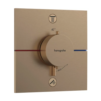 Imagen de hansgrohe ShowerSelect Comfort E, termostato empotrado con combinación de seguridad, botón seguridad (SafetyStop) a 40C, rectangular para ducha/bañera, 2 funciones, bronce cepillado