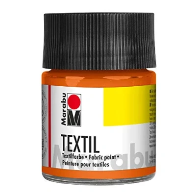 Imagen de Marabu Textil Pintura para tela (base de agua, tejidos claros, lavable hasta 60 C, agarre suave, fijación sencilla mediante planchado o horno, 50 ml), color naranja, (Paquete 1) (17160005013)