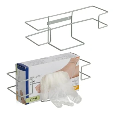Imagen de Relaxdays Pack de 2 Soportes para Dispensador Guantes Desechables, Montaje Pared, 9,5 x 28 cm, Hierro, Gris