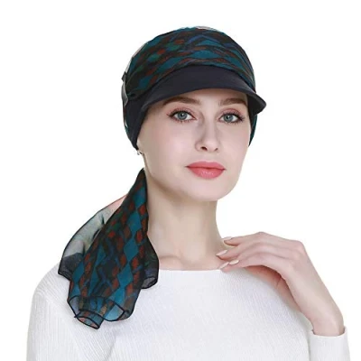 Imagen de Gorra Newsboy para mujer, gorro de quimioterapia con bufandas, disponible durante todo el año, marino, Talla única