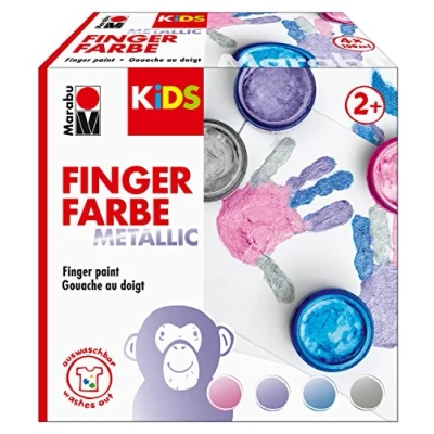 Imagen de Marabu 0303000000084 Azul, Rosa, Púrpura, Plata Pintura de dedos lavable para pintar con (Multicolor, 4 pieza(s), Plata, 100 ml, 400 Alrededor)
