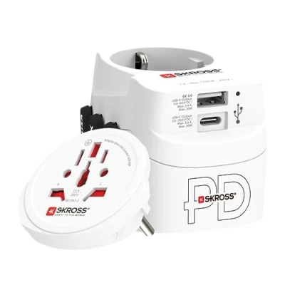 Imagen de SKROSS Pro Light USB AC30PD Mundo Adaptador de Viaje Universal 3 Pollos para el con Cargador PD Carga rápida (1 x C 3A + 1 2.4A) Potencia: 110V 700W / 250V 1750W