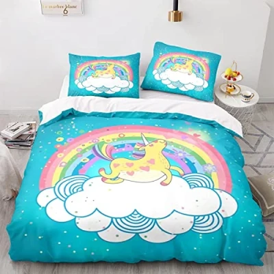 Imagen de Ropas De Cama Poliéster Suave 200X200Cm Unicornio Fundas Nordicas 200X200 Funda Nordica 135 Infantil + Almohada 40X75 Cm Duradero Y Secado Rápido