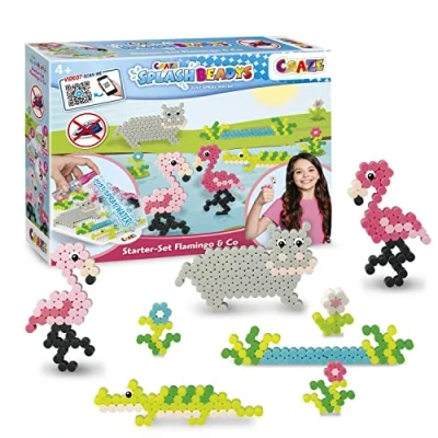 Imagen de Craze Splash Beadys Flamingo kit de manualidades para niños, Perlas agua colores con forma animales, Cuentas sin plancha