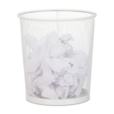 Imagen de Relaxdays Papelera Rejilla de Alambre, Cubo Papeles Dormitorio, Redondo, sin Tapa, Residuos Plástico, 28x26 cm, Blanco, Acero, 1 Unidad