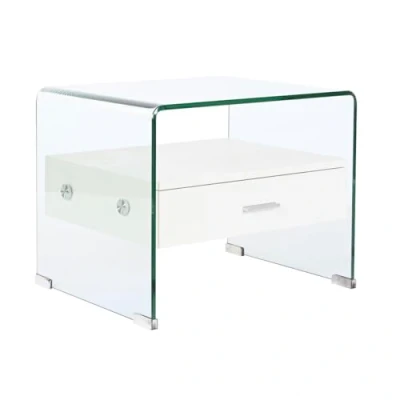 Imagen de DKD Home Decor Mesita de Noche Blanco Transparente Cristal Madera MDF 50 x 40 45,5 cm