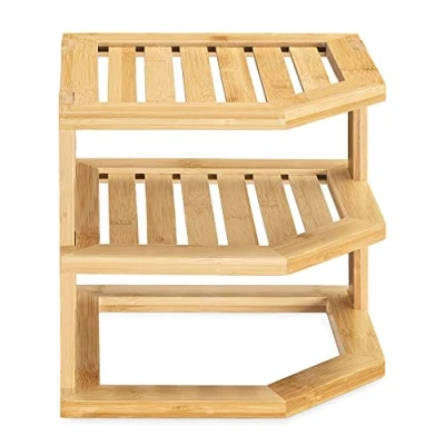 Imagen de Navaris Estante esquinero de bambú Estantería para Esquina 25.5 x 24 CM Mueble rinconero con 3 Niveles baño Cocina Dormitorio