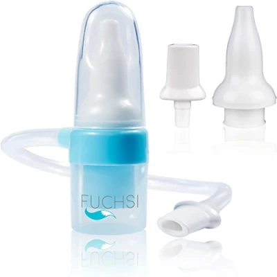 Imagen de fuchsi Aspirador nasal para bebés Silicona médica sin filtro y fin Práctica operación con una mano + Reserva 1x nariz boca Marca alemana niños pequeños