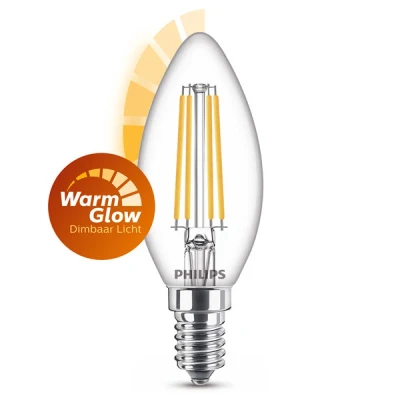Imagen de Philips LED Bombilla Clásica Vela y Brillo, B35 E14, Luz Blanca Cálida Regulable, 40W