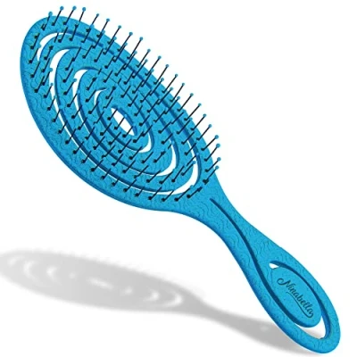 Imagen de Ninabella Cepillo de Pelo Desenredante para Mujeres, Hombres y Niños Peine Antitirones Cepillar Alisar Rizado, Liso o Crespo Diseño Único Orgánico 100% Reciclado Azul Marino