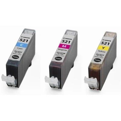Imagen de Canon CLI 521, Cartucho de Tinta Original, Multipack, 3 Cartuchos Independientes, Color Cian, Magenta, Amarillo, Compatible con Impresoras Inyección PIXMA