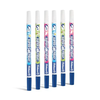 Imagen de Pelikan Corrector bolígrafo Super Pirat 850 de tinta doble punta, punta pluma correctora F y B, 6 piezas, kit escolar 306696