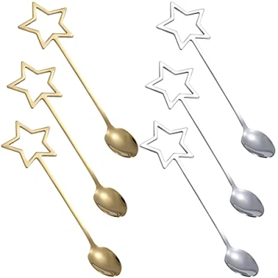 Imagen de Cucharas de Acero Inoxidable, NALCY Estrella, Cucharillas Postre Cuchara Café 14,5 cm Inoxidable para Sopa, Helado, Torta Arroz (6 piezas)
