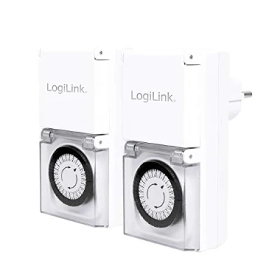 Imagen de LogiLink ET0006A, Interruptor de Tiempo, Temporizador Mecánico Al Aire Libre, Blanco, Conjunto 2 unidades
