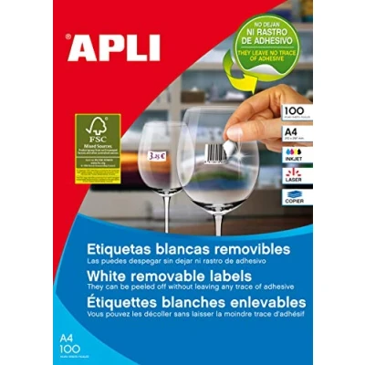 Imagen de APLI 3058 Etiquetas blancas removibles 105,0 x 148,0 mm 100 hojas