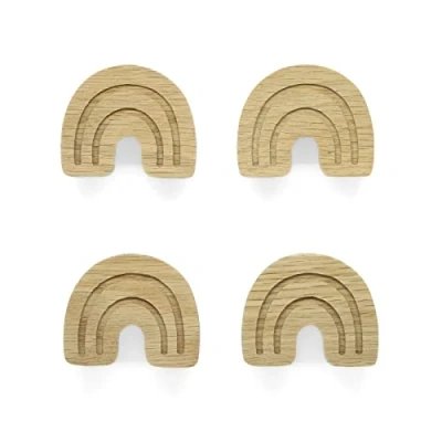 Imagen de Tiradores de muebles con diseño cuento hadas, para infantiles, madera roble sin tratar pomo botón espacio cómoda armario cajón puerta habitación los niños, regalo (4 arco iris)