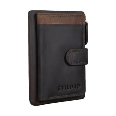 Imagen de STILORD &#039;Garrett&#039; Cartera Tarjetero con Llavero en Cuero Pequeño Billetero Protección RFID y NFC Bloqueo Monedero Clásico Portatarjetas de Piel Genuino, Color:marrón Oscuro
